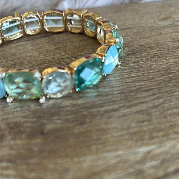 Anne Klein Aqua Blue and Gold Gemstone Bracelet - Picture 3 of 8